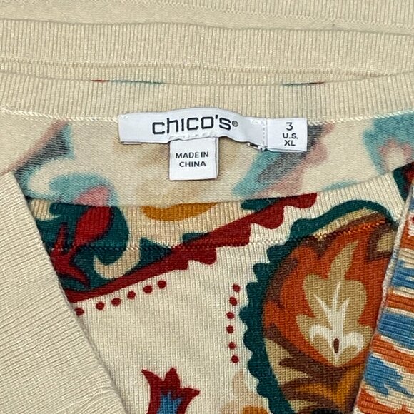 Chico’s Rust Green XL Knit Sweater Tee Long Sleeve Paisley Bateau Neck Pull Over - Picture 11 of 14